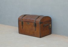 Baule cassapanca contenitore d'arredo rivestito in pelle, primi '900 - L 82 cm!