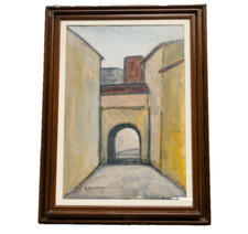 N.BOLDRINI Opera 1973 Olio su Faesite Vicolo con Arco Autografa 88x61 su Cornice