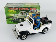 T.N. Nomura Tin Toy Jeep Police Patrol Giocattolo In Latta Auto Uso Restauro