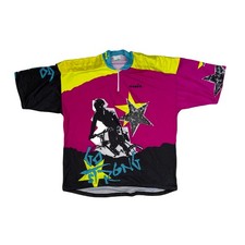 Maglia Maglia Bici MTB Diadora Vintage XL Rosa Giallo Nero BMX Bici Grafica