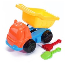 Set Spiaggia 3pz Camion Ribaltabile Con Paletta Rastrello Giochi Bambini 18x28cm