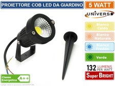 FARO FARETTO COB LED DA GIARDINO CON PICCHETTO 5W IP65 LUCE CALDA FREDDA VERDE