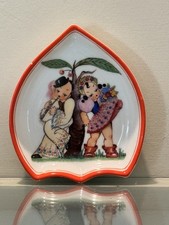 Zsolnay Pécs Ungheria piatto arte popolare bordo rosso 1926-1928 dipinto a mano