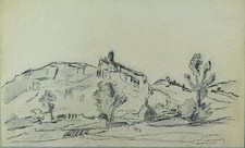 VEDUTA DI PAESE DISEGNO ANTICO FIRMATO E DATATO 1931 BM53.6B