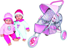 Bambole gemelle in passeggino