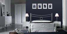 LETTO FERRO BATTUTO CONCA MATRIMON. BIANCO SAT.-AVORIO-ORO,VERDE-ORO NERO GRAF.