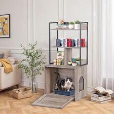 Lettiera per Gatti Recinto Mobili Nascosti con 2 Ripiani Ingresso Reversibile Grigio