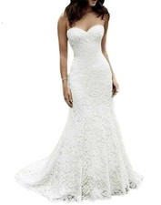 Nuovo Abito Sposa Pizzo 46 48  Vestito Matrimonio Strascico Sirena cuore scollo