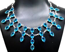 Collana gioielli fatti a mano argento sterling 925 pietra preziosa topazio blu svizzero S-17-18