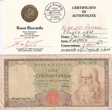50000 LIRE LEONARDO 3 LUGLIO 1967 PERIZIATA
