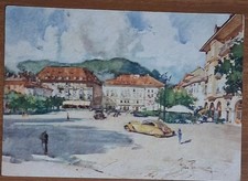Illustratore ALDO RAIMONDI Cartolina Bolzano Piazza Vittorio Emanuele III FG VG 