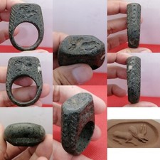 Anello antico romano intagliato toro pietra sigillo raro