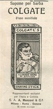 PUBBLICITA' 1926 COLGATE SAPONE DA BARBA SHAVING STICK BARBIERE RASOIO A.MANZONI