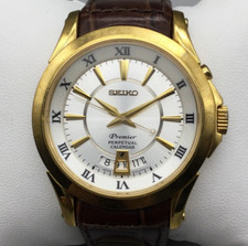 Seiko Premier Watch Uomo Calendario Perpetuo 40mm Tono Oro Batteria Nuova