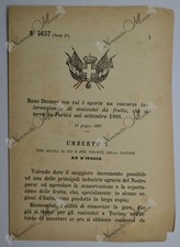 Regio Decreto - Concorso internazionale essiccatoi da frutta in Portici - 1887