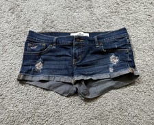 Hollister Y2K pantaloncino donna denim invecchiato blu micro mini booty anni 2000 5 27