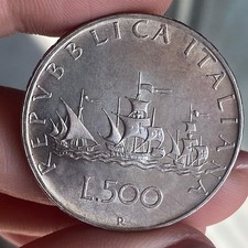 500 LIRE 1959 CARAVELLE FIOR DI CONIO DA ROTOLINO ARGENTO SILVER UNC TOP QUALITY