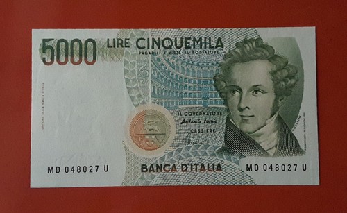 Banconota 5000 lire bellini - banconota,