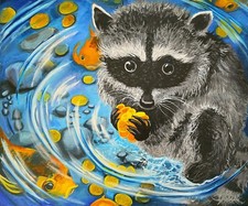 Procione monete d'oro dipinto