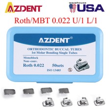 50 Set Tubi Buccali Legame Ortodontico Dentale Roth MBT 022 1° Molare Non Conv