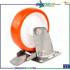 Ruota Per Carrello Con Piastra Girevole e Freno in Acciaio Inox Ø 160 mm