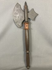 Ascia Medievale Ricostruzione 900 Manico In Legno 2 Lame Ornamento Pelle