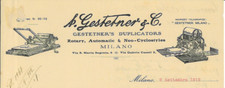 Lettera int. A. GESTETNER & C. Nuovo Ciclostile. Milano 1912