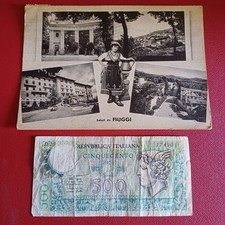 Vecchia Banconota 500 Lire Repubblica Italiana E Cartolina Affrancata Lotto D 7