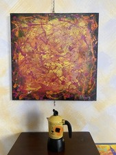 Cm 50x50  Quadro astratto giallo e rosso dipinto a mano Pronto Da Appendere Tela