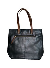 Borsa Overland bicolore nero marrone cinghie pelle ciottolata RFID grande