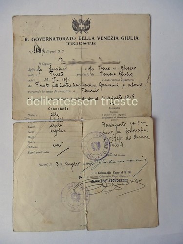 Trieste 1919 lasciapassare