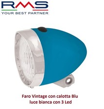 Faro/Fanale Anteriore Vintage calotta Blu - luce 3 Led per Bici 20-24-26 Olanda