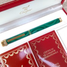 Penna stilografica Cartier vintage Vendome Trinity lacca verde malachite con scatola e documenti