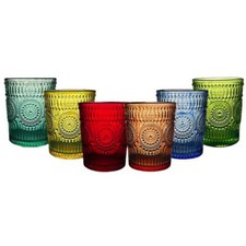 Set 6 bicchieri vetro colorato boho vintage barocco acqua casa ristorante 300 ml