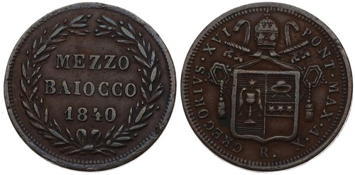 Vaticano mezzo baiocco 1840 - baiocco,