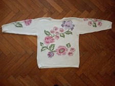 Maglione donna Laura Ashley cotone bianco rosa rose fiori
