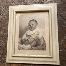 VECCHIA CORNICE LEGNO BIANCO PROFILO DORATO + VETRO VINTAGE