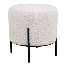 House Nordic Pouf Alford Bianco Agnello Ottica Sgabello Tondo Tavolino 35x37 CM