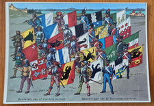 PORTA BANDIERA DEI 22 CANTONI SVIZZERI CON DESCRIZIONE IN FRANCESE E TEDESCO