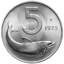 5 LIRE 1975 DELFINO E TIMONE