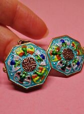 ARGENTO 925 ciondolo antico apribile locket smaltato cloisonné cinese art deco