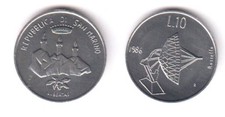 1986 San Marino Lire 10 Radiotelescopio Fior di Conio Unc