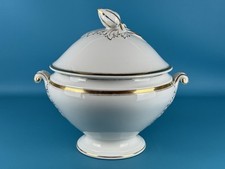 Antico Vaso Zuppiera In Porcellana Bianca E Oro Forma Impero Epoca XIX Sec.