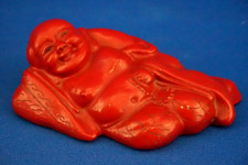 Scultura Buddha sdraiato legno laccato rosso lacca Arte orientale Cina 1900 Qing