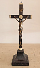 Antico Crocefisso in Bronzo con Croce in Legno del fine 800