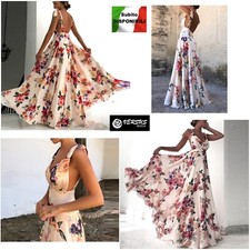 Vestito Donna Abito Lungo Floreale Woman Flower Print Maxi Dress 110312D SD