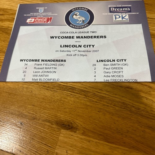 Foglio squadra wycombe - foglio,