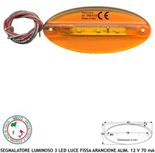 Fanalino Arancione Luce Fissa 3 Led 12 V 70 mA Pericolo Macchina Operatrice Fire