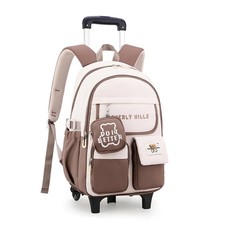 Color-blocking Rolling Backpack for Girls,Kawaii School Bag with Wheels,Troll...