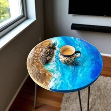 Tavolino angolare onda oceano resina epossidica legno naturale unico casa tavolino deco
